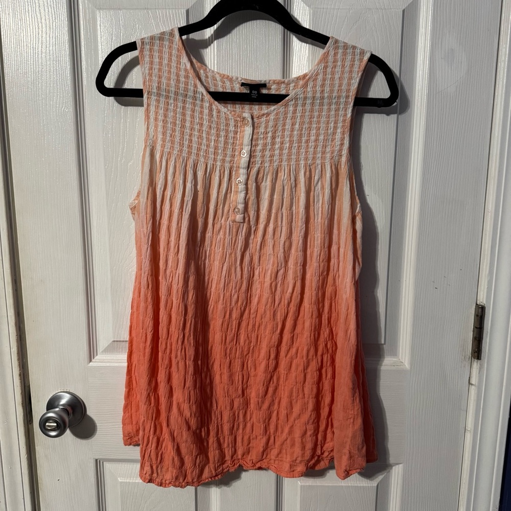 Cotton Smocked Henley Tank